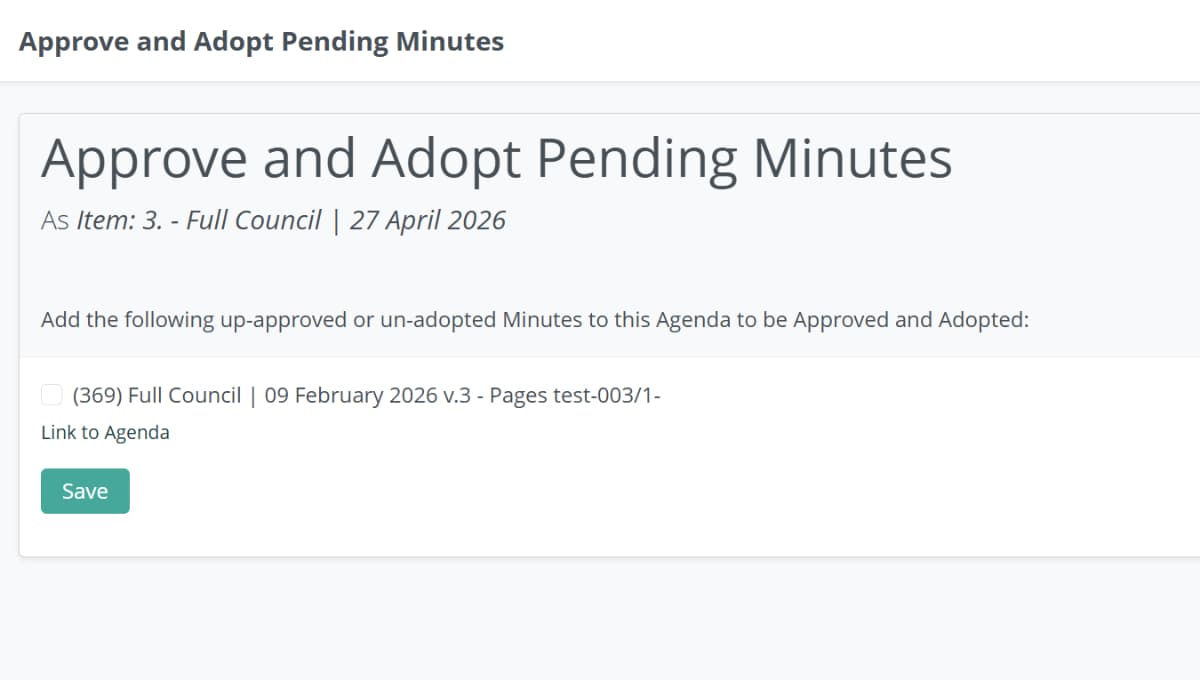 Minutes and approval workflow screenshot