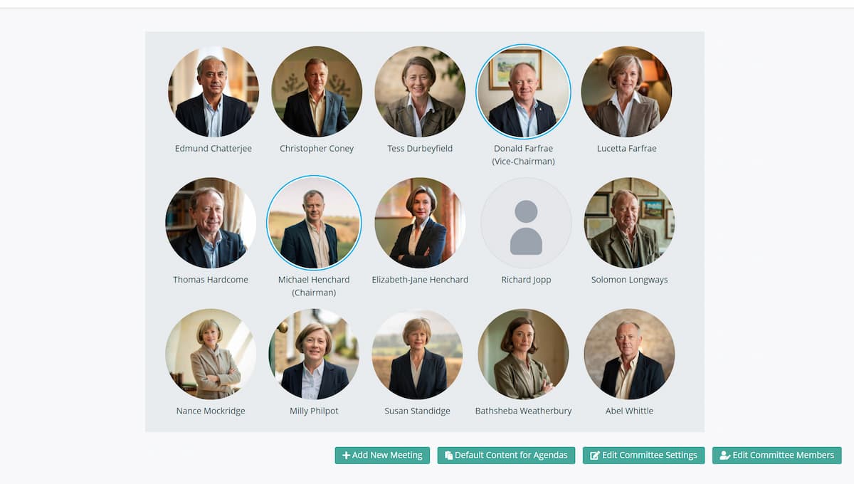 Council setup screen in CouncilPapers showing committees and councillors