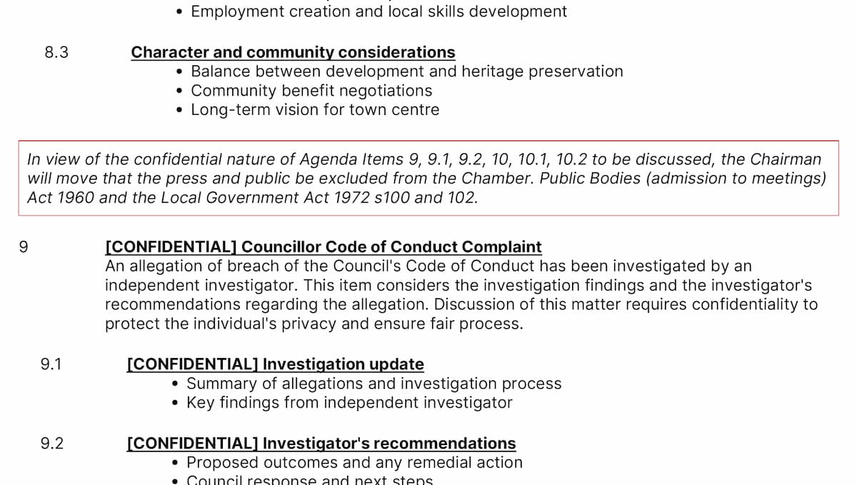 Example of Confidential Items in CouncilPapers