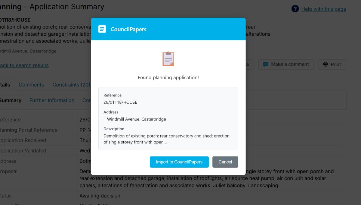 Screenshot of Planning App